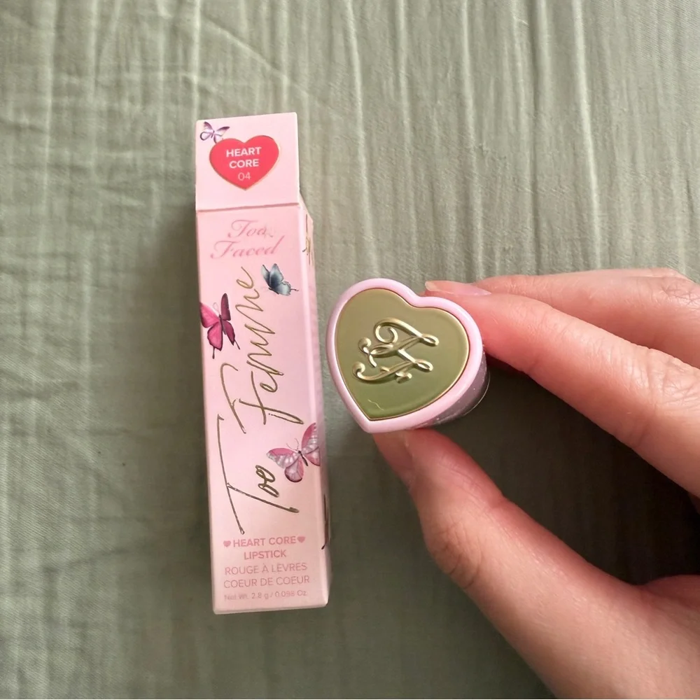 Too Faced Too Femme Heart Core Lipstick Cherry Red Gloss Discontinued